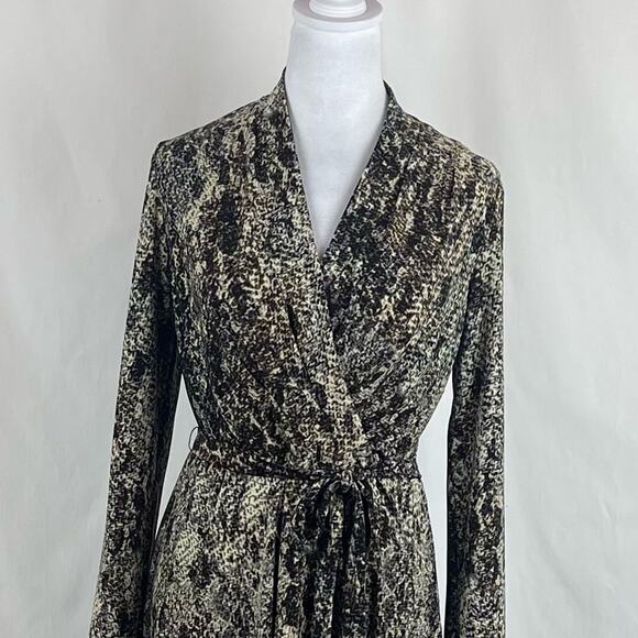 Jones New York Brown Tan Animal Print Faux Wrap Career Dress NWOT Size 8 - Picture 3 of 13